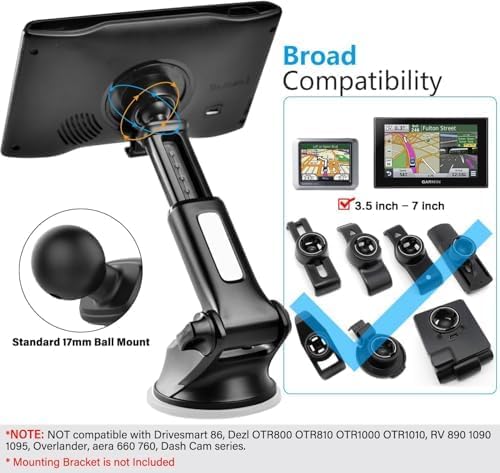 Support de voiture - 17,2 mm - Avec ventouse de rechange - Support flexible pour téléphone de voiture - Support magnétique pour écran GPS Carplay - Poukt