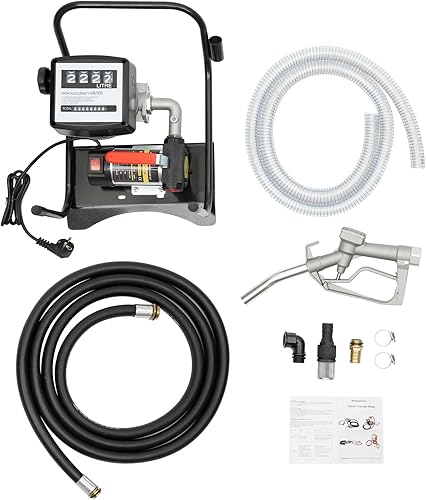 MDAfwecsa Pompe à Vidange d'Huile 200W 220V - Débit Élevé (11.88 Gal/Min), Mesure Précise (±1%), Flexible et Portable - Tête en Fonte, Carcasse en Acier, Tuyaux Anti-Statiques - Poukt