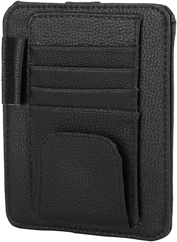 Organisateur de Carte de Pare-Soleil, Sac de Rangement de Carte de Voiture, Organisateur de Porte-Billets de Carte de Pare-Soleil de Voiture Sac de Rangement en Cuir PU Pince à Lunettes(Noir) - Poukt