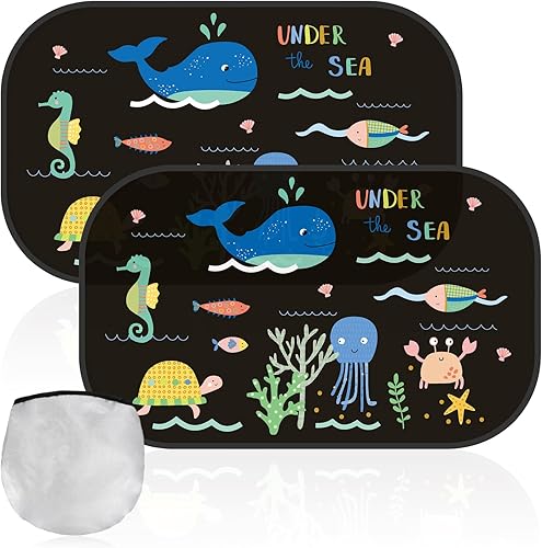 Lot de 2 pare-soleil de voiture pour bébé avec protection UV, pare-soleil de voiture pour enfants, vitre latérale, motif océan mignon 51 x 31 cm, adhérence électrostatique - Poukt