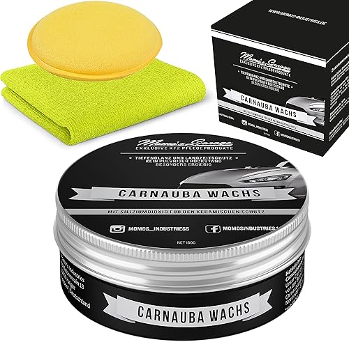 Momo's Garage ® Cire de Carnauba + Cire avec revêtement SiO2 Protection Haut de Gamme avec Effet perlé extrême en kit – Cire Auto – Nano revêtement - Car Wax - Poukt