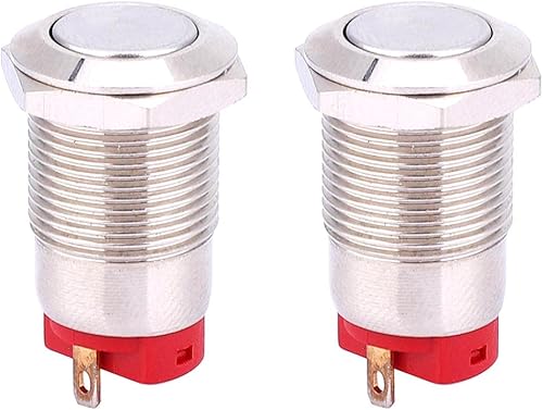 2pcs 12mm métal Bouton-Poussoir momentané réinitialiser Bouton en métal Bouton à tête Plate tête Haute Haute affleurant contacteur Bouton-Poussoir commutateur 1 normalement Ouvert (Flat Head) - Poukt