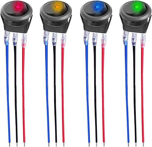 CESFONJER Interrupteur à Bascule Rond, Interrupteur à Bascule LED on/Off avec Une lumière de 12V 20A 3 Broches pour Voiture, Camion, Voitures de Course, véhicules de Loisirs (4 pièces 4 coloris) - Poukt