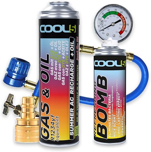 Cool5 Summer AC Recharge + Kit d'huile pour climatisation Kit de réparation de gaz réfrigérant avec huile (R1234yf) avec tuyau de mesure + adaptateur YF pour voitures à partir de l'année de - Poukt