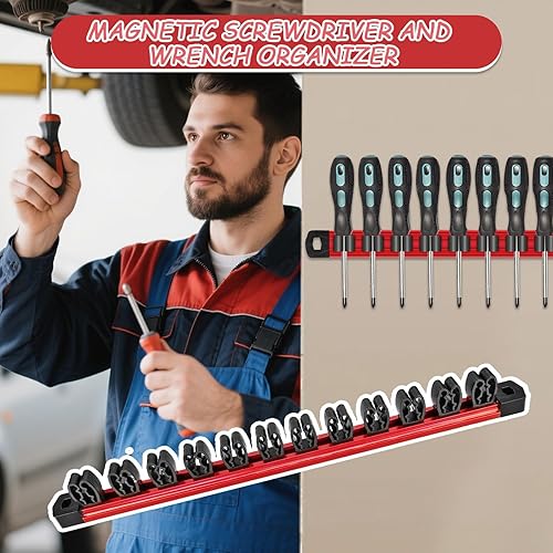 Organiseur magnétique pour tournevis et clé, bande de rangement magnétique pour outils, tiroir de coffre à outils, avec système d'organisation amélioré, largement applicable, 410 x 40 x 28 cm, pour - Poukt