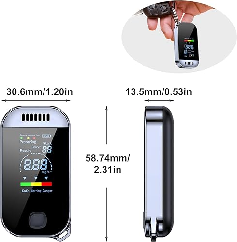 Éthylotest précis de police - Avec écran LCD numérique bleu - Rechargeable - Alcootest portable - Pour les particuliers - Capteur semi-conducteur - Alarme - Poukt