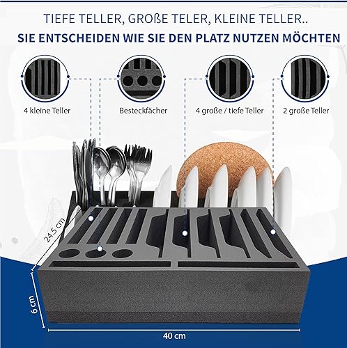 SCHAUMEX Porte-gobelet en mousse pour jusqu'à 8 pièces | Porte-assiettes pour 12 assiettes | Support de couvert | Pour Camping-Car/Caravane/Bateau | Pratique, très léger et solide - Poukt