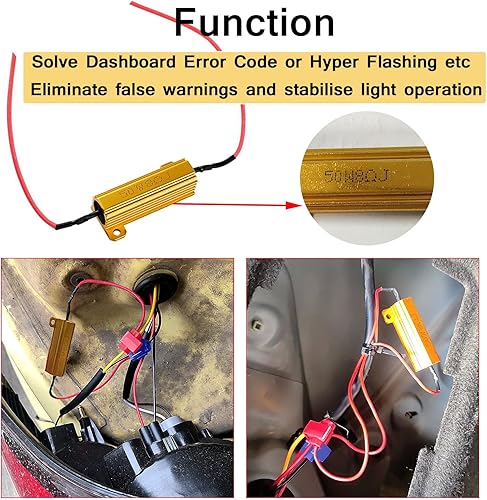 Hoembpn 3pcs 50W 8 ohms Résistance de Charge LED Décodeur Fix Fast Hyper Flasher/Code D’erreur Avertissement LED Clignotants Résistance pour Voiture Moto Phare Feux de Brouillard, avec 6 Attaches Rapi - Poukt