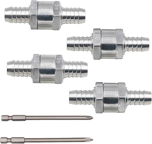 Clapet anti-retour,Liwein 4 Pièces Aluminium Clapet Anti-retour à Sens unique 10mm 12mm Valve de Carburant Essence Diesels Huile Eau Auto+2 Embouts de Tournevis Cruciformes Magnétique S2 Acier PH1 PH2 - Poukt