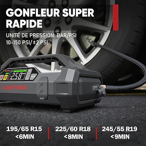 LOKITHOR JA302 Booster Batterie Voiture 2500A avec 150 PSI Compresseurs d'air 12V Démarreurs de Batterie au Lithium (pour Jusqu'à 8.5L Gas ou 6.5L Gazole) Jump Starter avec Lampe LED,36 Mois en Veille - Poukt