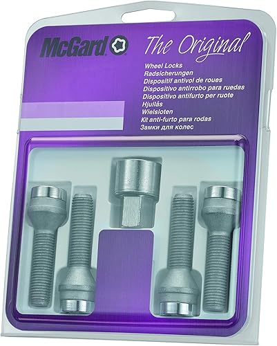 McGard Boulons Antivol SU (Standard) M12 X 1,50, Embase Conique, Longueur de la Tige 36,3 mm, Longueur Totale du Boulon 61,00 mm, Ouverture de la Clé 17 mm, Diamètre de la Clé 25,8 mm - Poukt