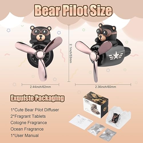 Cartoon Bear Pilot Désodorisant de Voiture Air Ferrinisseur d'air Halloween Automobile Ventilateur, Diffuseur Parfum Voiture Sent bon Diffuseur Accessoire,Noël nouvel an - Poukt