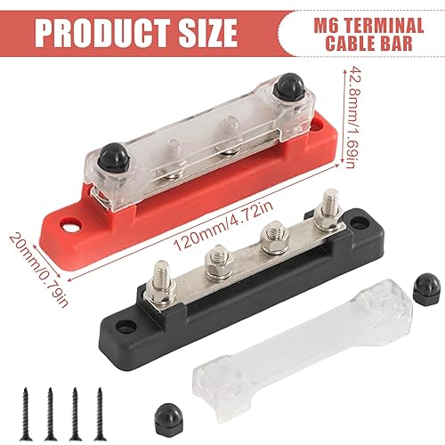 Lot de 2 barres de distribution - 12 V-48 V CC - 250 A - Avec 4 goujons de serrage M6 - Module haute performance - Avec couvercle - Pour voiture, marine, système de batterie - Poukt
