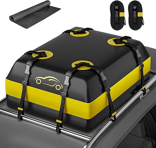 NABIYE Sac de Toit de Voiture imperméable de 0,5 m³ avec Tapis antidérapant et 6 Sangles Robustes, Convient à Tous Les véhicules avec/sans Porte-Bagages (425 litres) - Poukt