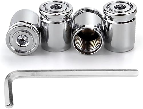 Couvercles de Bouchons de Tige de Valve de Pneu 4 Pièces,Bouchons de Valve de Pneu en Laiton Plaqué avec Clé pour Voitures,Vélos,Camions,Motos - Poukt
