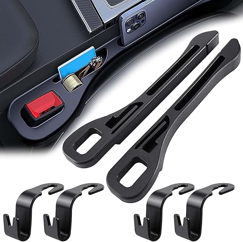 Lot de 2 bouchons de remplissage de siège de voiture avec 4 crochets de rangement universels pour siège de voiture - Accessoires d'intérieur pour voiture, SUV, camion - Poukt