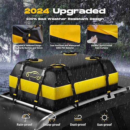 NABIYE Sac de Toit de Voiture imperméable de 0,5 m³ avec Tapis antidérapant et 6 Sangles Robustes, Convient à Tous Les véhicules avec/sans Porte-Bagages (425 litres) - Poukt