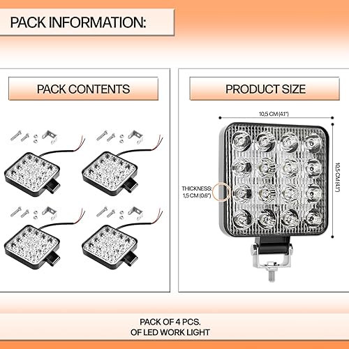 Phare led 12V 4 pieces 4.21' 10.5 cm aluminium abs IP67 48W 16 led 6500K phare de travail led tracteur led 4x4 longue portée led rampe led voiture feux led 12v phare a led - Poukt