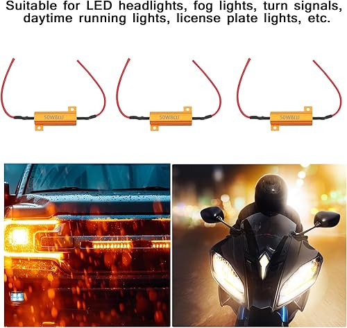 Hoembpn 3pcs 50W 8 ohms Résistance de Charge LED Décodeur Fix Fast Hyper Flasher/Code D’erreur Avertissement LED Clignotants Résistance pour Voiture Moto Phare Feux de Brouillard, avec 6 Attaches Rapi - Poukt