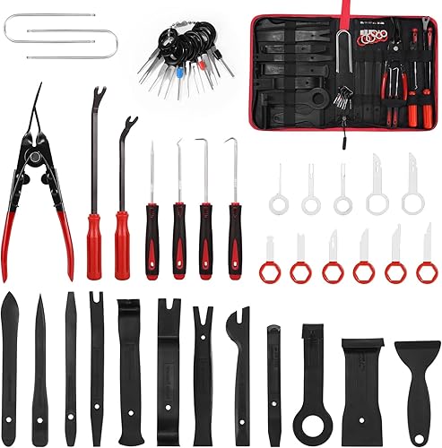 Birshe Outils De DéMontage De Garnitures Trousse, 43 Outil de Suppression de Radio Audio, Outils de démontage de Garnitures pour Panneau Accessoires Porte Autoradio Tableau De Bord De Voiture (Rouge) - Poukt
