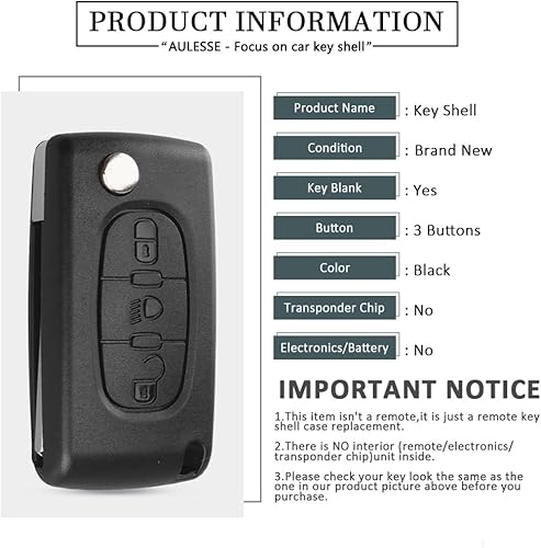 AULESSE Peugeot Coque de Clé Télécommande 2 Boutons 433 MHz PCF7961 Puce, Clé Complète avec Electronique à Programmer pour Peugeot/Ci-tro-en 207 307 308 408 CE0536 Clé à Distance de Voiture - Poukt