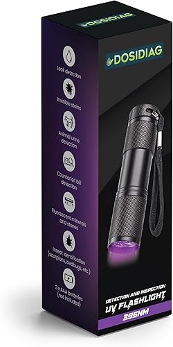 DOSIDIAG Lampe Torche UV 395nm – Détecteur Multifonction : Fuites, Urine Animale, Scorpions, Punaises de Lit, Billets, Minéraux, Taches - Poukt