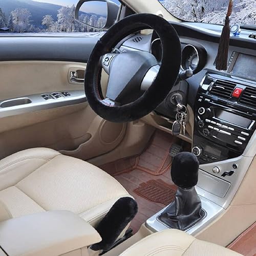 Couvre Volant Fluffy Housse,Volant Voiture en Fourrure,Universel Couvre Volant Voiture,Fuzzy Caches de Volant Universelle,Housse de Volant pour Voiture,Hiver Chaud Fluffy Accessoires Volant(3Pcs/Set) - Poukt