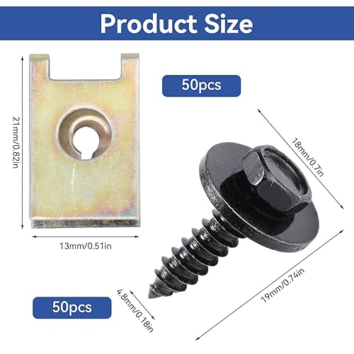 100 Pièces U-Clip Et De Vis De Fixation, Écrou et Clip Vis de Garde-Boue Automobile, Avec 36 Vis de Carrosserie et 36 U-Clip, Vis Et Boulons De Voiture pour Voiture Panneau de Porte Intérieu - Poukt