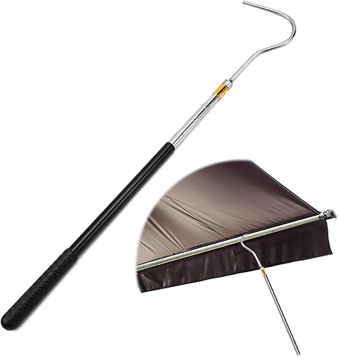 TYBYBB Barre télescopique avec crochet de 41 à 150 cm - Ouvre-auvent télescopique avec crochet de traction pour escaliers de sol - Crochet à serpent, pour camping-car, accessoire portable - Poukt