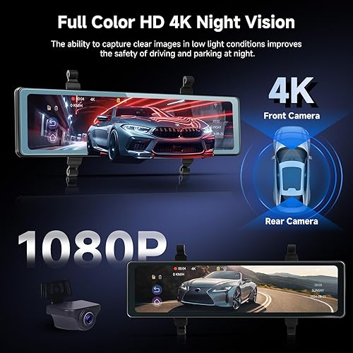 4K Dashcam Retroviseur Voiture GPS WiFi, Dash Cam Avant Arrière pour Voitures avec ADAS, BSD, Hodozzy 11,26 Pouce Écran Tactile Retroviseur Dashcam Camera Recul avec G-Capteur, WDR, DVR Carte 64G - Poukt