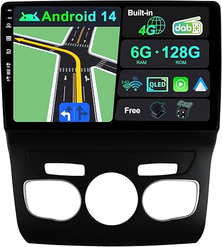 BXLIYER | INTEGRE 4G LTE & Dab| 6G+128G - Android 14 Autoradio pour Citroen C4 C4L DS4 (2013-2017) - Carplay + Android Auto - Caméra + MIC - 2 Din QLED 10.1 Pouce - Volant Dual Band WiFi DSP 360-CAM - Poukt