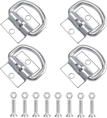 Fohirey Lot de 4 œillets d'arrimage en D Heavy Duty, crochet d'ancrage en D pour charge,Anneaux de fixation en D,Anneaux résistants avec 8 vis de support pour remorque, camion, bateau, voiture, kayak - Poukt