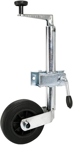 OROK - Bride + Roue Jockey remorque diamètre 35mm avec manivelle - Acier galvanisé - Kit Roue Jockey Pleine Plastique 160mm - Charge Max. à la flèche 80kg - Livrée avec Bride + visserie - Poukt