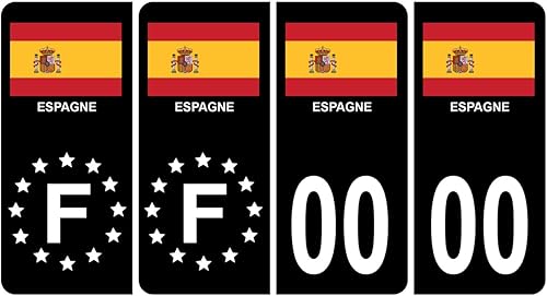 HADEXIA Pack 2 Paires Autocollant Stickers Plaque d'immatriculation Premium Espagne Noir - Numéro Personnalisé - Poukt