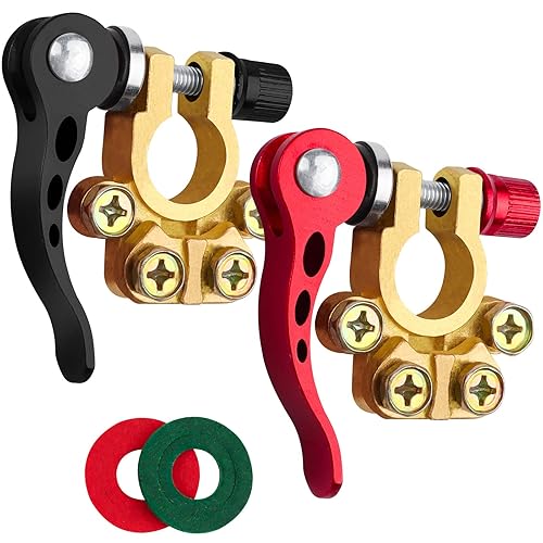 JatilEr Lot de 2 bornes de batterie de voiture 12 V 4 voies - Bornes de batterie à fermeture rapide - Bornes de batterie en laiton - Pour voitures, camionnettes, bateaux, camping-cars - 12/24/60 V - Poukt