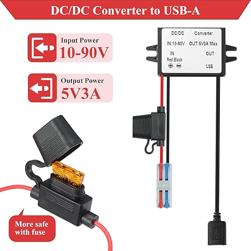 Mzhou Convertisseur DC/DC 10-90V vers 5V 3A USB - Chargeur Universel pour Camion/Voiture/Bateau - Protection Surtension/Surchauffe/Court-Circuit - Poukt