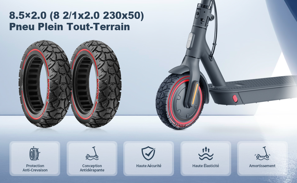 pneus de rechange en caoutchouc 8,5" Solide scooter électrique Xiaomi M365 1S, Pro/Gotrax XR