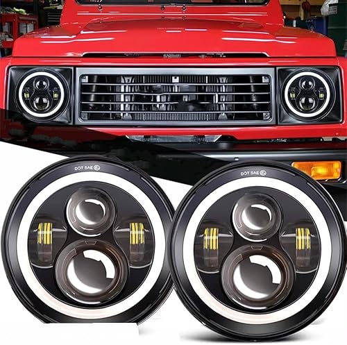 Feux Avant pour Lada 4x4 pour Urban pour Niva 7 ''LED Phare DRL 45w 4x4 7 Pouces Phares Halo Ronds 7' Phare LED avec/Pas De Clignotant Ambre Phare Avant(2 Piece Black) - Poukt