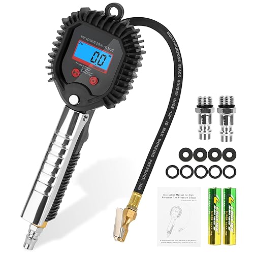 Numérique Manomètre Pression Pneu, 0-255 PSI Gonfleur Pneu Numérique Manometre Testeur Pression Pneu Jauges de Pression des Pneus avec Ecran LCD et Accessoires Buses Divers pour Voitures Motos Vélos - Poukt