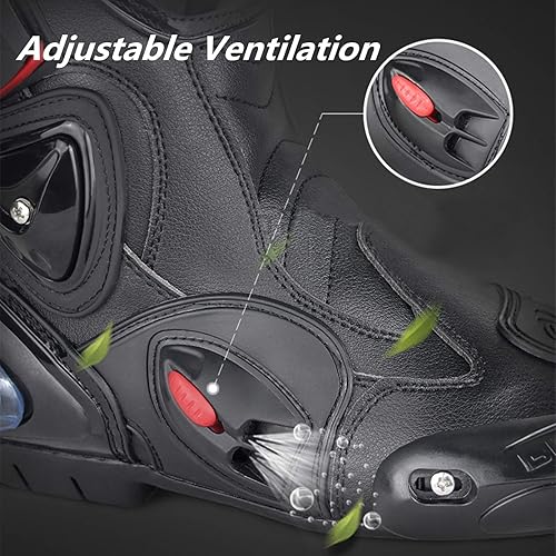 Bottes Motocross Imperméable, Ventilation Réglable, Bottes de Moto Hommes, Bottes de Moto Cross Etanche en Cuir Chaussures de Moto Offroad Enduro Bikers Sport - Poukt