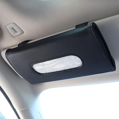 Flaconi Porte-Mouchoirs pour VisiÈre De Voiture,Support de Boîte de Mouchoirs Boîte à Mouchoirs Suspendue pour Voiture,Porte-Serviettes en Cuir PU,Convient à la Plupart des Automobiles,Camions (Noir) - Poukt