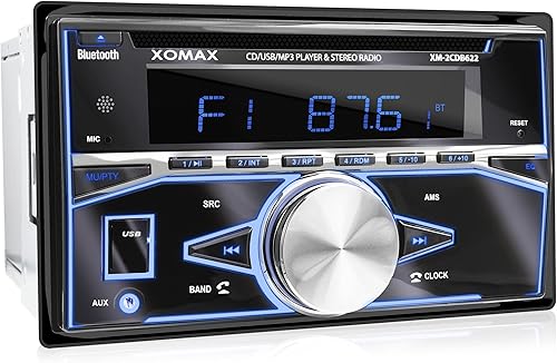 XOMAX XM-2CDB622 Autoradio avec Lecteur de CD I Bluetooth I USB, SD, AUX I 7 Couleurs d'éclairage (Bleu, Rouge, Jaune, Lilas, Rose, Vert, Blanc, Turquoise) I 2X Sortie subwoofer I 2 DIN - Poukt