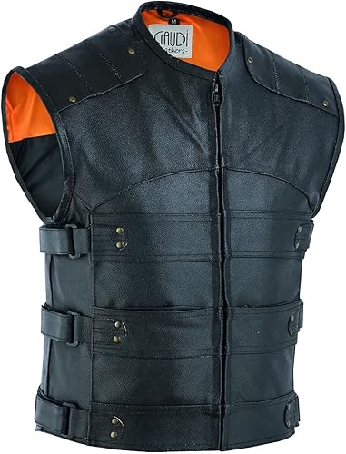 Gaudi-Leathers GL110 Gilet de moto en cuir pour homme Noir - Poukt
