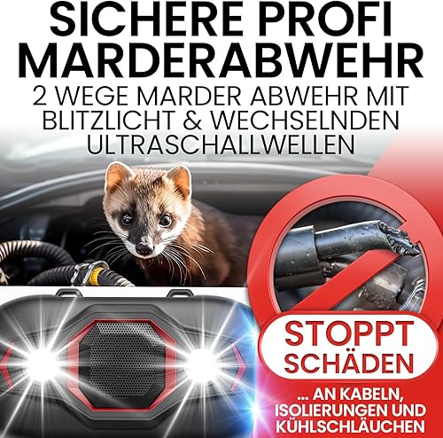 Heimwert Répulsif anti-martres pour voiture - Protection professionnelle à ultrasons pour un succès immédiat - Répulsif anti-martres 2 voies avec flash et fréquences ultrasoniques changeantes pour une - Poukt