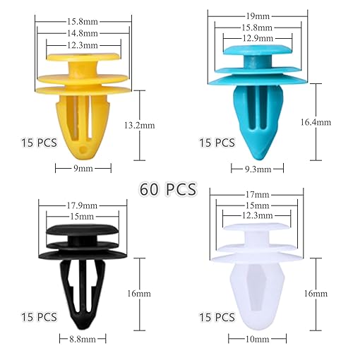 SYEYCW 60 Pièces Clips de Fixation Voiture, Clips de Fixation Voiture Plastique, Quatre Tailles Allant de 8mm à 10mm, pour Auto Voitures Panneaux de Portes, Convient à la Plupart des Véhicules - Poukt