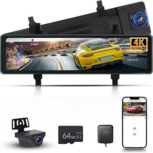 4K Dashcam Retroviseur Voiture GPS WiFi, Dash Cam Avant Arrière pour Voitures avec ADAS, BSD, Hodozzy 11,26 Pouce Écran Tactile Retroviseur Dashcam Camera Recul avec G-Capteur, WDR, DVR Carte 64G - Poukt