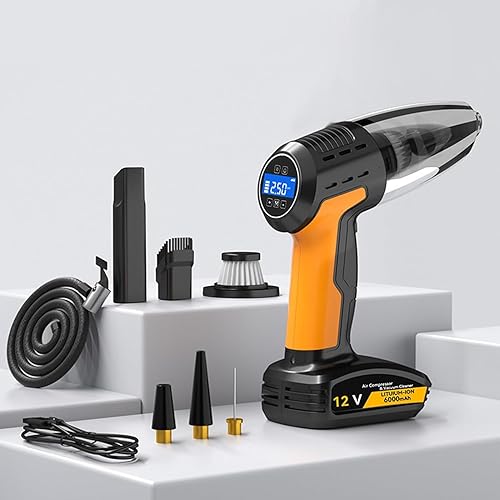 Hi-Y2Kgirls Aspirateur à main 4 en 1 avec batterie pour voiture, compresseur d'air, contrôle de la pression des pneus avec écran LCD, avec éclairage de secours, outil multifonction pour accessoires de - Poukt