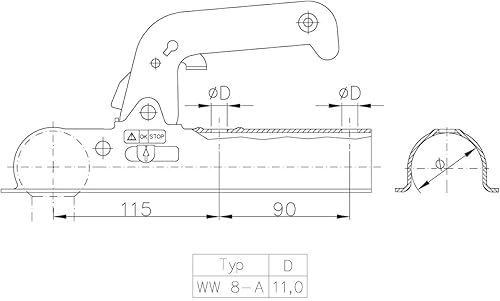 Winterhoff Boîtier d'attache Timon Rond 50 mm 800 kg + Support WW 8-A - Poukt