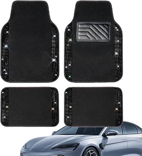 Tapis de voiture Bling pour femme | Tapis de sol de voiture avec strass brillants – Résistant à l'eau antidérapant Tapis et arrière de voiture pour berline - Poukt