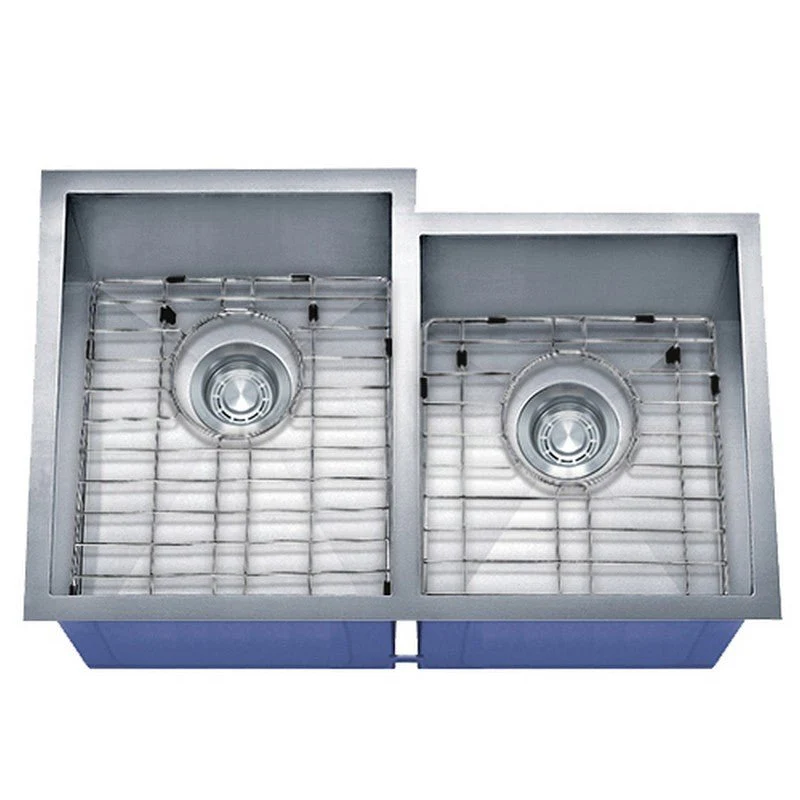 Dakota Sinks DSZ-6040-1 Signature Z-Series 30 3/4 Inch Zero Radius 60/40 Offset Double Bowl Undermount Stainless Steel Kitchen Sink with Bottom Grid - Poukt